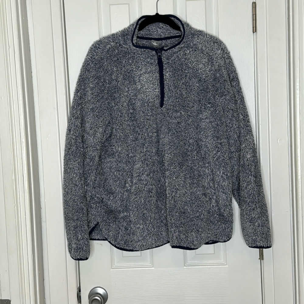 St. John’s Bay XL, fluffy quarter zip, pullover, pockets, navy blue, fluffy mat
